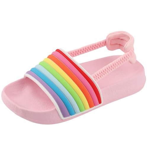 Lanivic Badelatschen Mädchen Badesandalen Jungen Badeschlappen Dusch Badeschuhe Sommer Rutschfest Leicht Strand Hausschuhe Kinder Sandalen Gummiband Regenbogen 23 EU von Lanivic