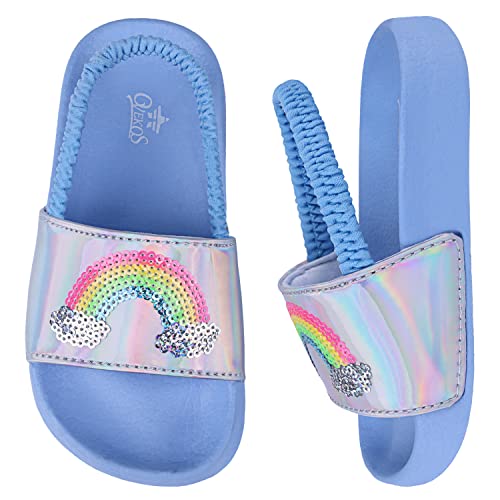 Lanivic Badelatschen Mädchen Badesandalen Jungen Badeschlappen Dusch Badeschuhe Sommer Rutschfest Leicht Strand Hausschuhe Kinder Sandalen Gummiband Regenbogen Blau 32 EU von Lanivic