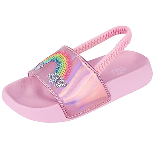 Lanivic Badelatschen Mädchen Badesandalen Jungen Badeschlappen Dusch Badeschuhe Sommer Rutschfest Leicht Strand Hausschuhe Kinder Sandalen Gummiband Regenbogen Rosa 26 EU von Lanivic