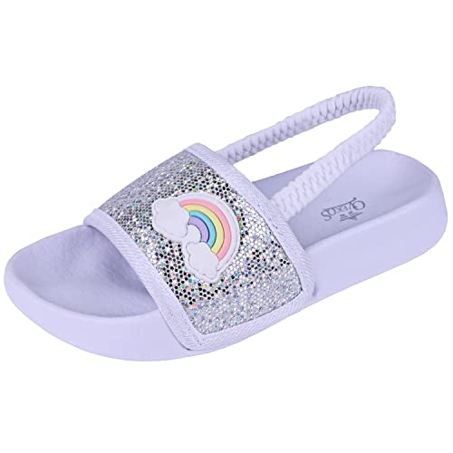 Lanivic Badelatschen Mädchen Badesandalen Jungen Badeschlappen Dusch Badeschuhe Sommer Rutschfest Leicht Strand Hausschuhe Kinder Sandalen Gummiband Regenbogen Weiß 30 EU von Lanivic