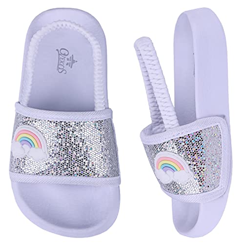 Lanivic Badelatschen Mädchen Badesandalen Jungen Badeschlappen Dusch Badeschuhe Sommer Rutschfest Leicht Strand Hausschuhe Kinder Sandalen Gummiband Regenbogen Weiß 32 EU von Lanivic