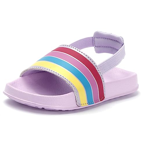 Badelatschen Mädchen Badesandalen Jungen Badeschlappen Dusch Badeschuhe Sommer rutschfest Leicht Strand Hausschuhe Kinder Sandalen Gummiband Regenbogen von Lanivic