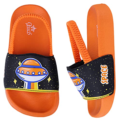 Lanivic Badelatschen Mädchen Badesandalen Jungen Badeschlappen Dusch Badeschuhe Sommer rutschfest Leicht Strand Hausschuhe Kinder Sandalen Gummiband Raumschiff Orange 22 EU von Lanivic