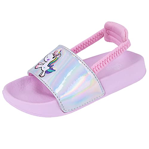 Badelatschen Mädchen Badesandalen Jungen Badeschlappen Dusch Badeschuhe Sommer rutschfest Leicht Strand Hausschuhe Kinder Sandalen Gummiband Einhorn Silber 21 EU von Lanivic