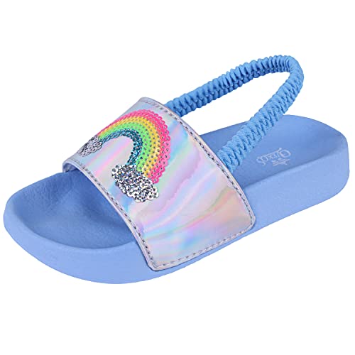 Lanivic Badelatschen Mädchen Badesandalen Jungen Badeschlappen Dusch Badeschuhe Sommer Rutschfest Leicht Strand Hausschuhe Kinder Sandalen Gummiband Regenbogen Blau 23 EU von Lanivic