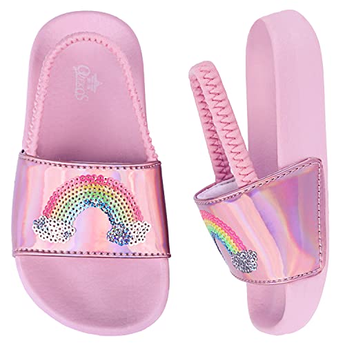 Lanivic Badelatschen Mädchen Badesandalen Jungen Badeschlappen Dusch Badeschuhe Sommer Rutschfest Leicht Strand Hausschuhe Kinder Sandalen Gummiband Regenbogen Rosa 21 EU von Lanivic