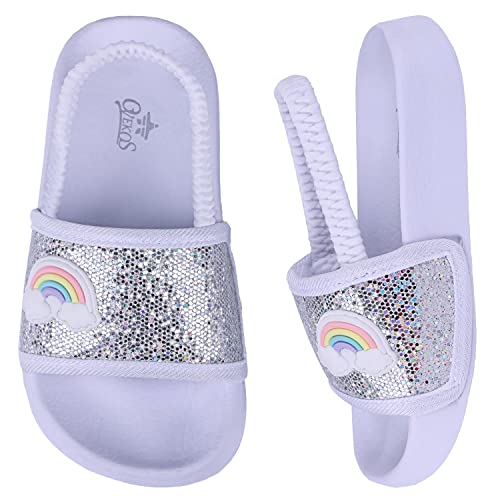 Lanivic Badelatschen Mädchen Badesandalen Jungen Badeschlappen Dusch Badeschuhe Sommer Rutschfest Leicht Strand Hausschuhe Kinder Sandalen Gummiband Regenbogen Weiß 21 EU von Lanivic