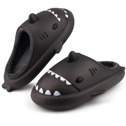 Lanivic Damen Herren Hai Hausschuhe Winter Wasserdicht Warme Flauschige Gefüttert Hausschuhe Pantoffeln Shark Slippers Indoor Outdoor Dunkelgrau von Lanivic