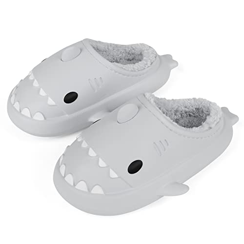 Lanivic Damen Herren Hai Hausschuhe Winter Wasserdicht Warme Flauschige Gefüttert Hausschuhe Pantoffeln Shark Slippers Indoor Outdoor Grau EU 35 36 von Lanivic