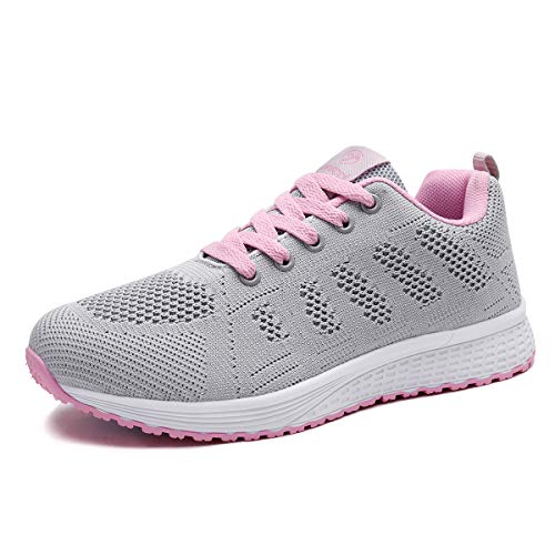 Lanivic Damen Turnschuhe Laufschuhe Atmungsaktive Sportschuhe Tennisschuhe Athletisch Fitnessschuhe Sneakers Flach Pink Grau EU 40 von Lanivic