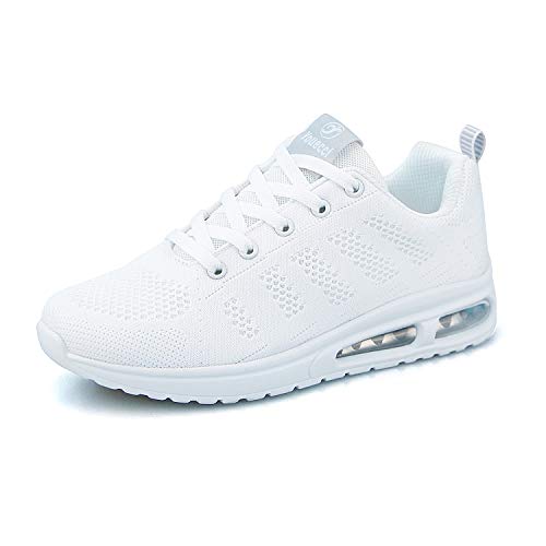 Lanivic Damen Turnschuhe Luftkissen Laufschuhe Atmungsaktive Sportschuhe Tennisschuhe Athletisch Fitnessschuhe Sneakers Flach Weiß EU 36 von Lanivic