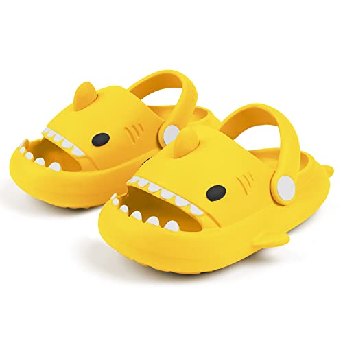 Lanivic Jungen Mädchen Hai Dusch und Badeschuhe Tiger Lustig Sommer Clogs Hausschuhe rutschfeste Pantoletten Schuhe Badelatschen Strand Shark Slippers Gelb von Lanivic