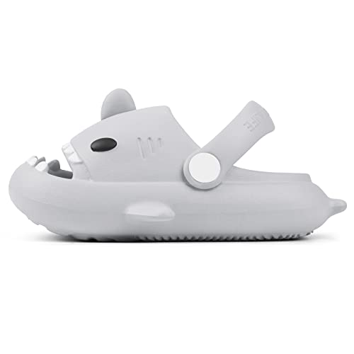 Lanivic Jungen Mädchen Hai Dusch und Badeschuhe Tiger Lustig Sommer Clogs Hausschuhe rutschfeste Pantoletten Schuhe Badelatschen Strand Shark Slippers Grau von Lanivic