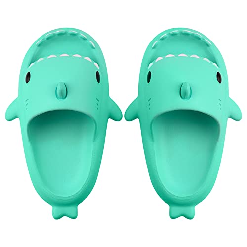 Lanivic Jungen Mädchen Hai Dusch und Badeschuhe Tiger Lustig Sommer Hausschuhe rutschfeste Pantoletten Schuhe Badelatschen Strand Shark Slippers Mint Grün von Lanivic