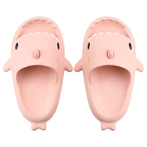 Lanivic Jungen Mädchen Hai Dusch und Badeschuhe Tiger Lustig Sommer Hausschuhe rutschfeste Pantoletten Schuhe Badelatschen Strand Shark Slippers Rosa von Lanivic