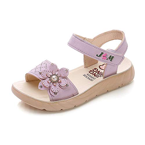 Mädchen Kleinkind Sommer Sandalen Blumen Riemchensandalen Leder Sommer Strandsandalen Offener Zeh für Baby Kinder Mädchen Lila 36 von Lanivic