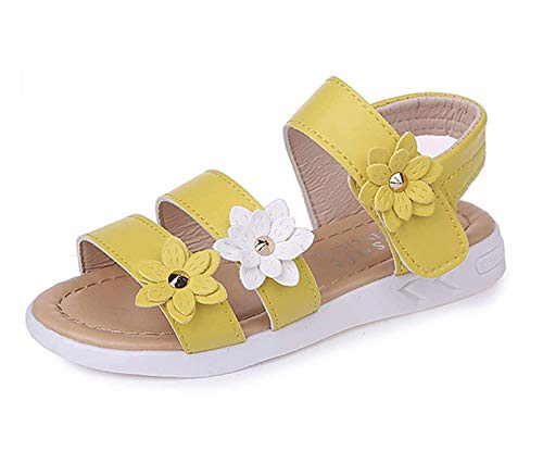 Lanivic Sandalen Mädchen Süße Blumen Open Toe Strap Flache Sommer Casual Sandalen Gelb 35 von Lanivic