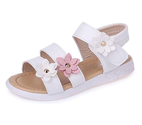 Lanivic Sandalen Mädchen Süße Blumen Open Toe Strap Flache Sommer Casual Sandalen Weiß 35 von Lanivic