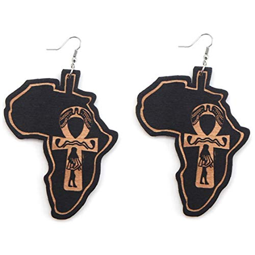 1 Paar Ohrringe Aus Holz Afrikanischer Karte Schmuck Ethnic Art-ohrring-tropfen-ohrringe Für Frauen Mädchen von Lankater