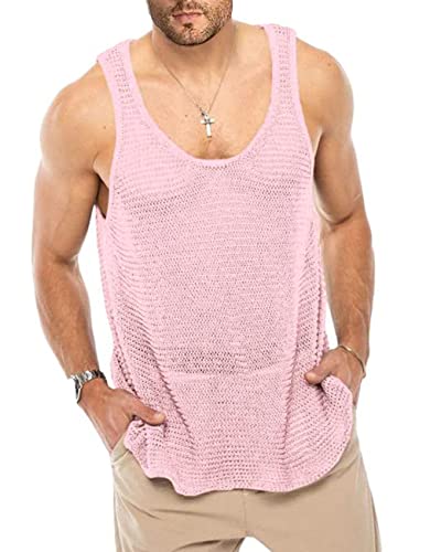 Lanliun Durchsichtige ärmellose Tanktops für Männer, lässig, einzigartig, Workout, Outdoor-T-Shirts, Fitnessstudio, Muskelshirts, rose, Groß von Lanliun