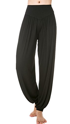 LANMAY Damen Elastisch Weich Modal Yoga Sporthose Tanz Haremshose, schwarz, Mittel von Lanmay