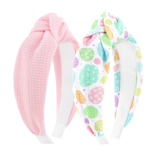 Lanmerry Geknotete Stirnbänder für Damen, Oster-Haarbänder, Hasenei, breites Stirnband, Mädchen, Cosplay, Stirnbänder, modisches Haar-Accessoire, rosa Ei von Lanmerry