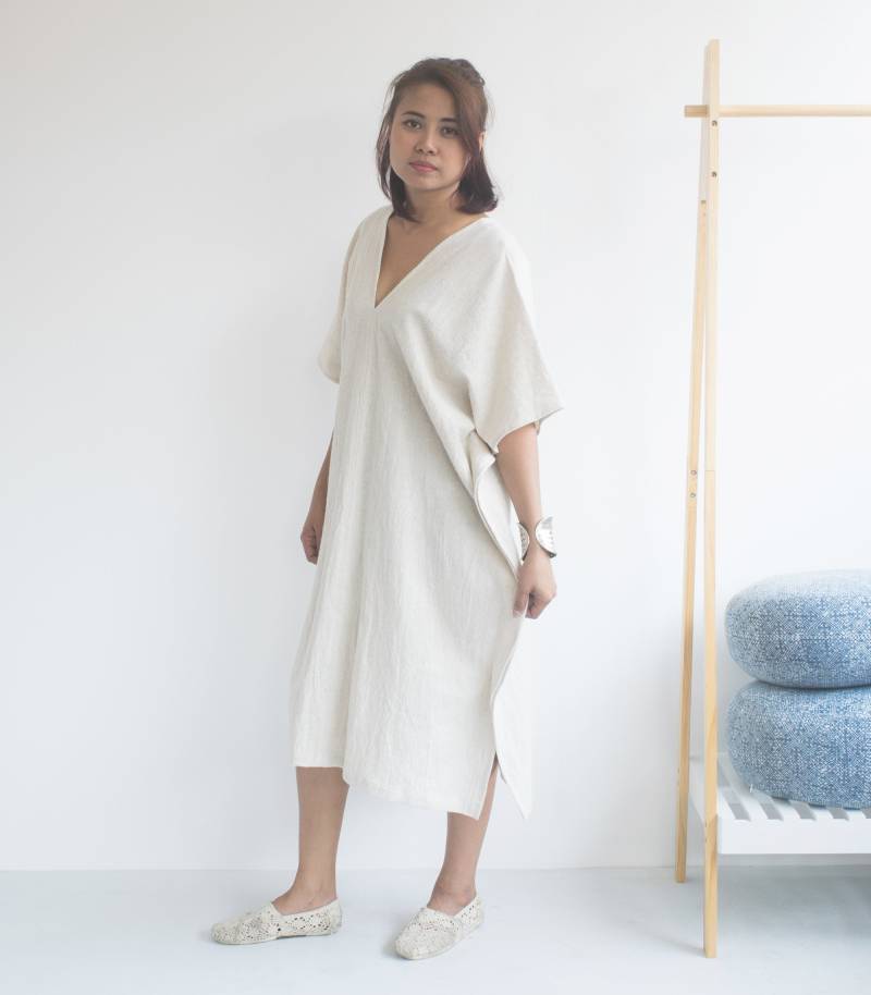 Der Passa Poncho - 100% Hanf Natur Creme Weiß Fließendes Kleid/Kaftan Style Mit V-Ausschnitt Lange Freie Tunika Sommer Frühling von LannaPassa