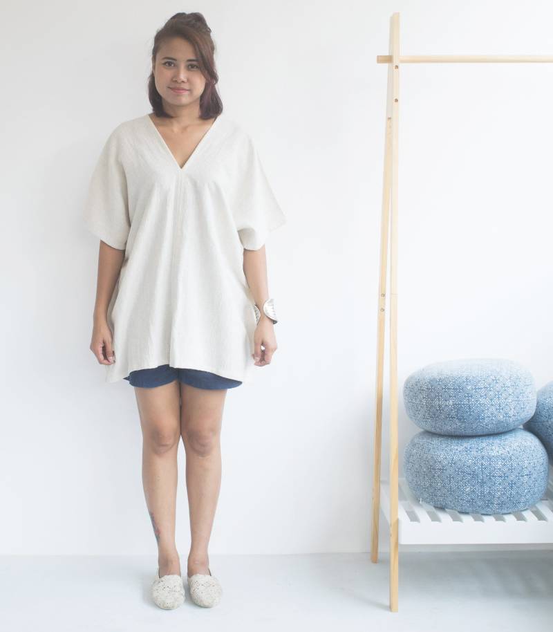 Der Passa Poncho - Kurz 100% Hanf Natur Creme Weiß Fließendes Kleid/Kaftan Style Mit V-Ausschnitt Lange Freie Tunika Sommer von LannaPassa