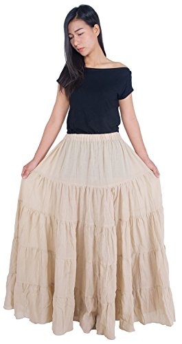 Lannaclothesdesign Damen Baumwolle Lange Rüschen Vollkreis Lange Röcke Maxi Rock - Beige - Länge 107 cm von Lannaclothesdesign