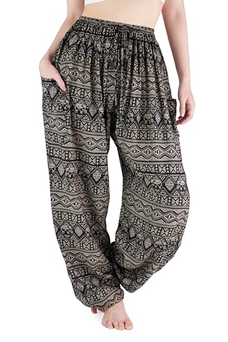 Lannaclothesdesign Damen Elefant Hippie Boho Yoga Haremshose - Grau - Mittel von Lannaclothesdesign