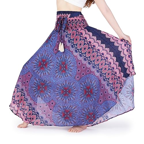 Lannaclothesdesign Damen Langer Maxirock Bohemian Gypsy Hippie Stil Kleidung Boho Röcke, Dunkelblaues Mandala, S/M von Lannaclothesdesign