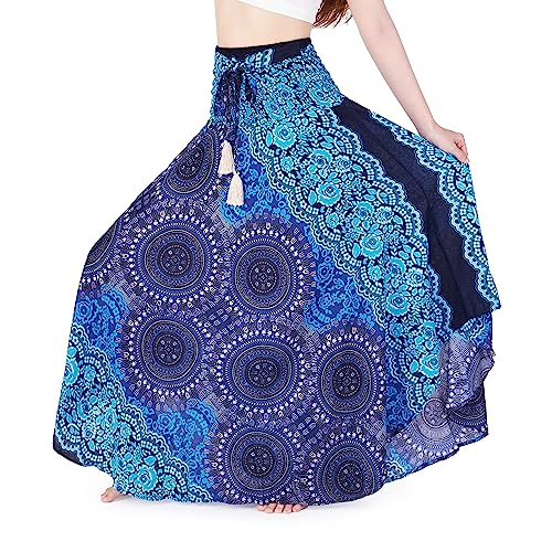 Lannaclothesdesign Damen Maxirock 101,6 cm lang Bohemian Gypsy Hippie Stil Kleidung - Blau - L/XL von Lannaclothesdesign