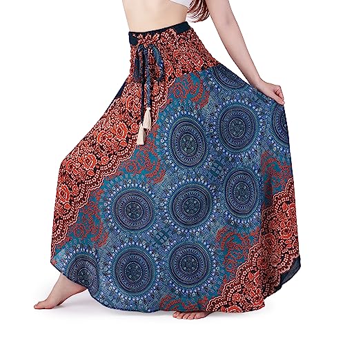 Lannaclothesdesign Damen Maxirock 101,6 cm lang Bohemian Gypsy Hippie Stil Kleidung - Blau - L/XL von Lannaclothesdesign