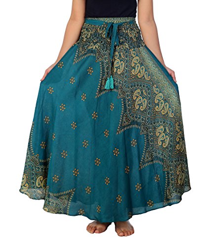 Lannaclothesdesign Damen Maxirock 101,6 cm lang Bohemian Gypsy Hippie Stil Kleidung - Blau - L/XL von Lannaclothesdesign