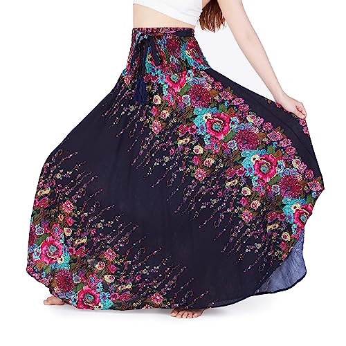 Lannaclothesdesign Damen Maxirock 101,6 cm lang Bohemian Gypsy Hippie Stil Kleidung - Blau - L/XL von Lannaclothesdesign