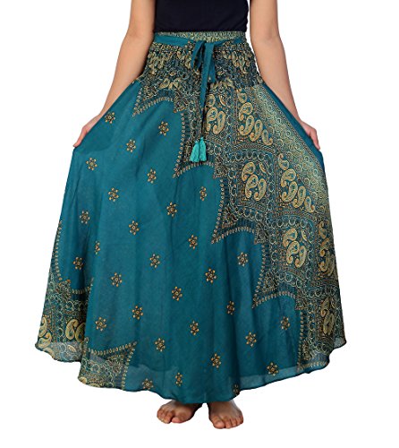 Lannaclothesdesign Damen Maxirock 94 cm lang Bohemian Gypsy Hippie Stil Kleidung - Blau - L/XL von Lannaclothesdesign