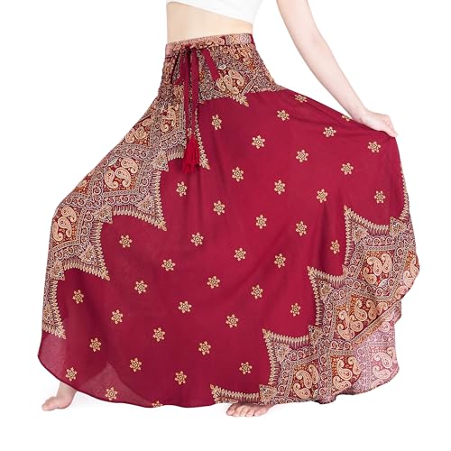 Lannaclothesdesign Damen Maxirock 94 cm lang Bohemian Gypsy Hippie Stil Kleidung - Rot - S/M von Lannaclothesdesign