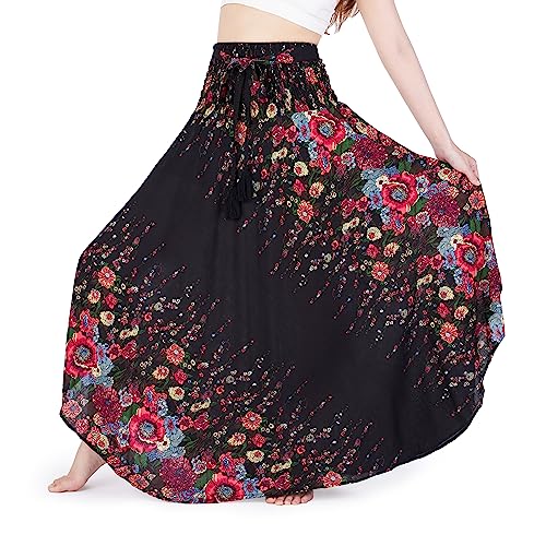 Lannaclothesdesign, langer Damen-Rock im Boho-, Gypsy- und Hippie-Stil, Schwarze Blume, L/XL von Lannaclothesdesign