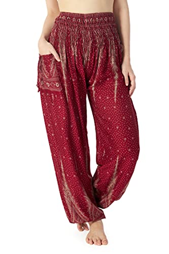 Lannaclothesdesign Damen-Yogahosen im Boho-Stil mit gesmokter Taille, fließend fallend, im Hippie-Look, M von Lannaclothesdesign