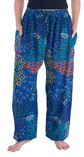 Lannaclothesdesign Haremhose Hippie Boho Yoga Hose Damen Flowy Kleidung - Blau - Groß von Lannaclothesdesign