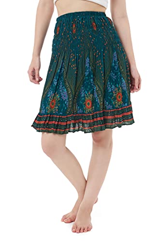 Lannaclothesdesign Hohe Taille Röcke für Frauen Kurz Flowy Sommer Rock Trendy Outfit Knielang Boho Kleidung Herbst Röcke, Blaugrünes Blumenauge, XL-XXL Große Größen von Lannaclothesdesign