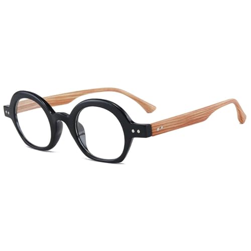 ALKAHE Rund Lesebrille ohne Blaulichtfilter HD Linse - Retro Clear Lesehilfe Damen Herren Sehhilfe Lesebrillen mit Holz Beine Schwarz Brille 2.0 von Lanomi
