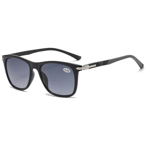 Lanomi Bifokal Lesebrille mit Sonnenschutz Damen Herren Rechteckige UV Schutz Gradient Grau Braun Sonnenbrille mit sehstärke Schwarz Rahmen Grau Linse 3.0 von Lanomi