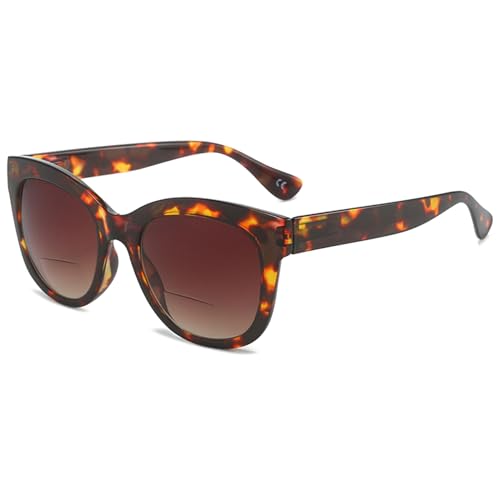 Lanomi Bifokal Sonnenbrille Damen Herren Getönt Sonnen Lesebrille mit Sonnenschutz UV Schutz Lesehilfe Sehhilfe Rechteck Outdoor Brille mit sehstärke Schildpatt Rahmen Braun Linse 3.0 von Lanomi