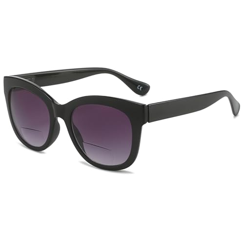 Lanomi Bifokal Sonnenbrille Damen Herren Getönt Sonnen Lesebrille mit Sonnenschutz UV Schutz Lesehilfe Sehhilfe Rechteck Outdoor Brille mit sehstärke Schwarz Rahmen Grau Linse 1.0 von Lanomi