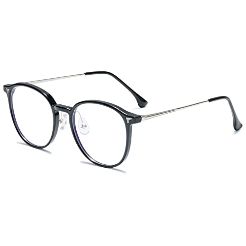 Lanomi Blaulichtfilter Brille Herren Damen Computerbrille leicht Rahmen Mode Runde Anti Blaulicht Leser Gaming Brillen(Schwarzer Rahmen silber Arm) von Lanomi