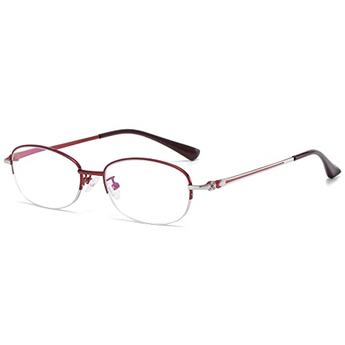 Lanomi Blaulichtfilter Lesebrille Halbrahmen Metall Damen Herren Oval Lesehilfe Sehhilfe Anti Blaulicht Brille +1.0 bis +4.0 Rot 2.0 von Lanomi