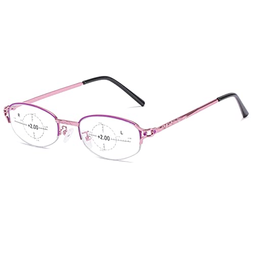 Lanomi Damen Progressives Multifokal Lesebrille Blaulichtfilter Metall Mode Ovale Halbrahmen Lesehilfe Sehehilfe Computer Brille mit Stärke Rot 1.5 von Lanomi