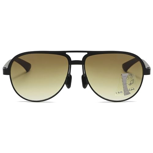 Lanomi Getönte Gleitsichtbrille Damen Herren Progressive Multifokus Lesebrille mit Sonnenschutz UV400-Schutz Metall Sonnen Leser Multifokal Sonnenbrille Schwarz Rahmen Gradient Braun Linse 1.5 von Lanomi