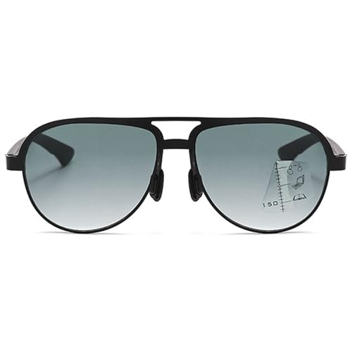 Lanomi Getönte Gleitsichtbrille Damen Herren Progressive Multifokus Lesebrille mit Sonnenschutz UV400-Schutz Metall Sonnen Leser Multifokal Sonnenbrille Schwarz Rahmen Gradient Grau Linse 3.0 von Lanomi